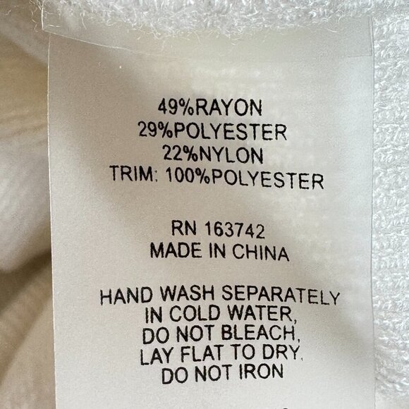 Sioni Milano Jewel Neck Women's White Sweater has Fringe Trim Bishop Sleeves Med - Picture 9 of 9